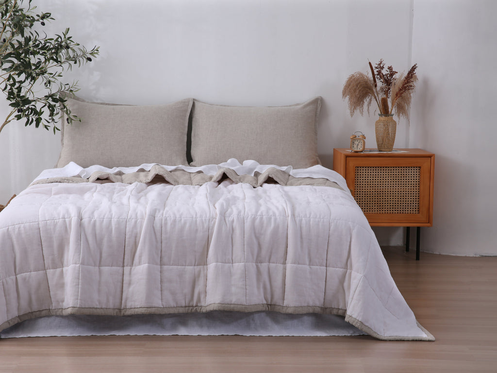 Quilted Linen Blanket - Sand + Snow