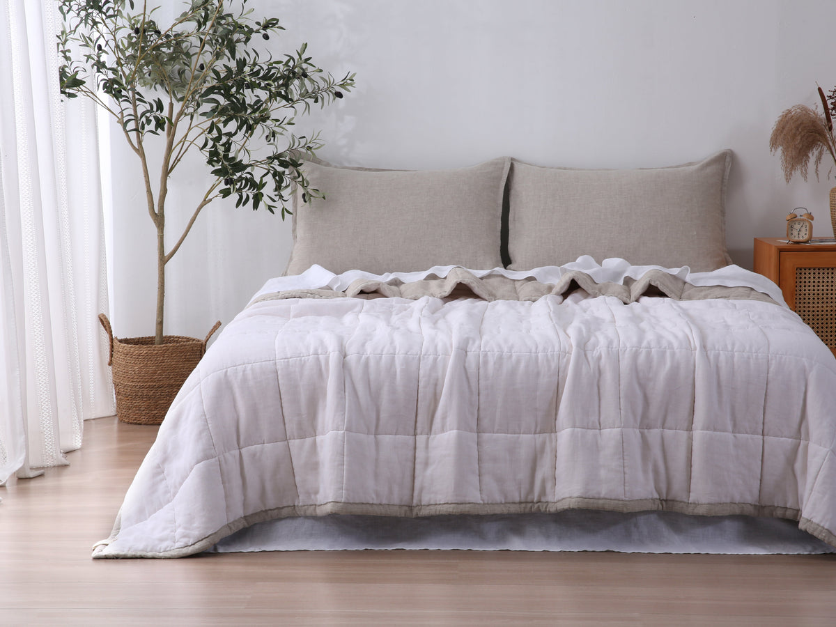 Quilted Linen Blanket - Sand + Snow