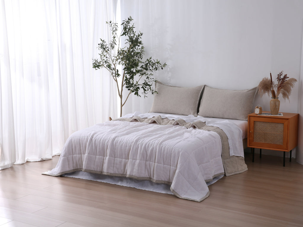 Quilted Linen Blanket - Sand + Snow
