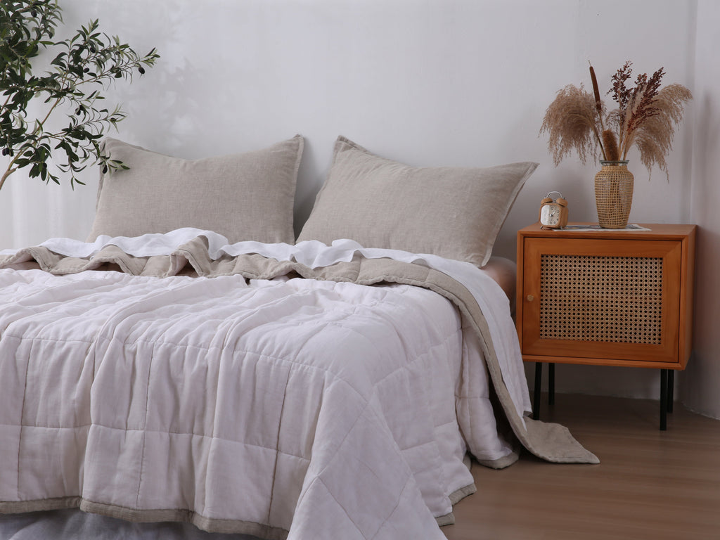 Quilted Linen Blanket - Sand + Snow