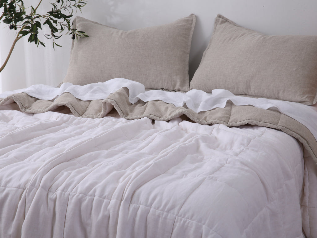 Quilted Linen Blanket - Sand + Snow