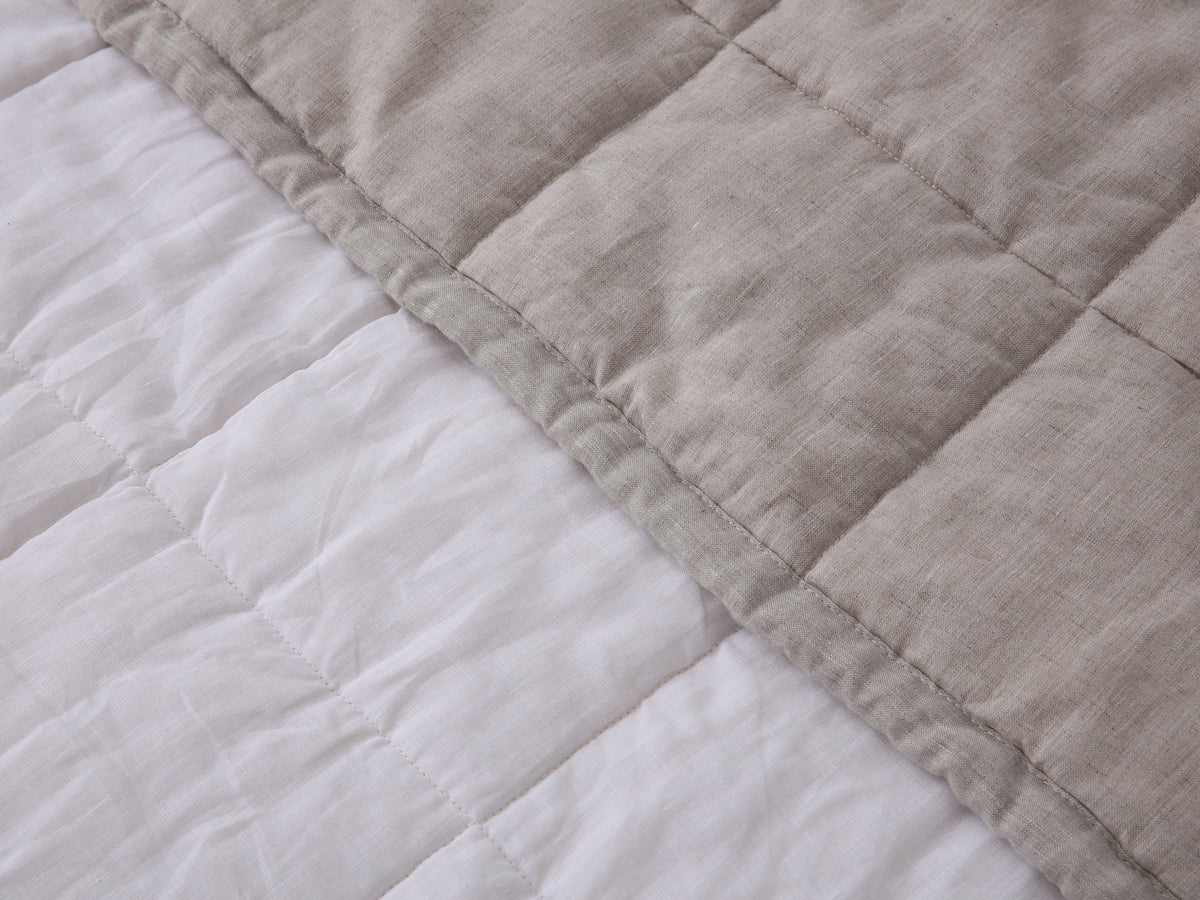 Quilted Linen Blanket - Sand + Snow