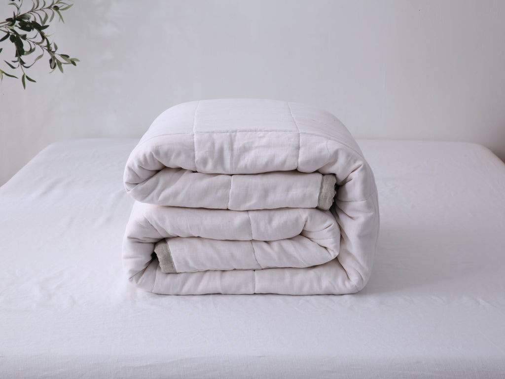 Quilted Linen Blanket - Sand + Snow