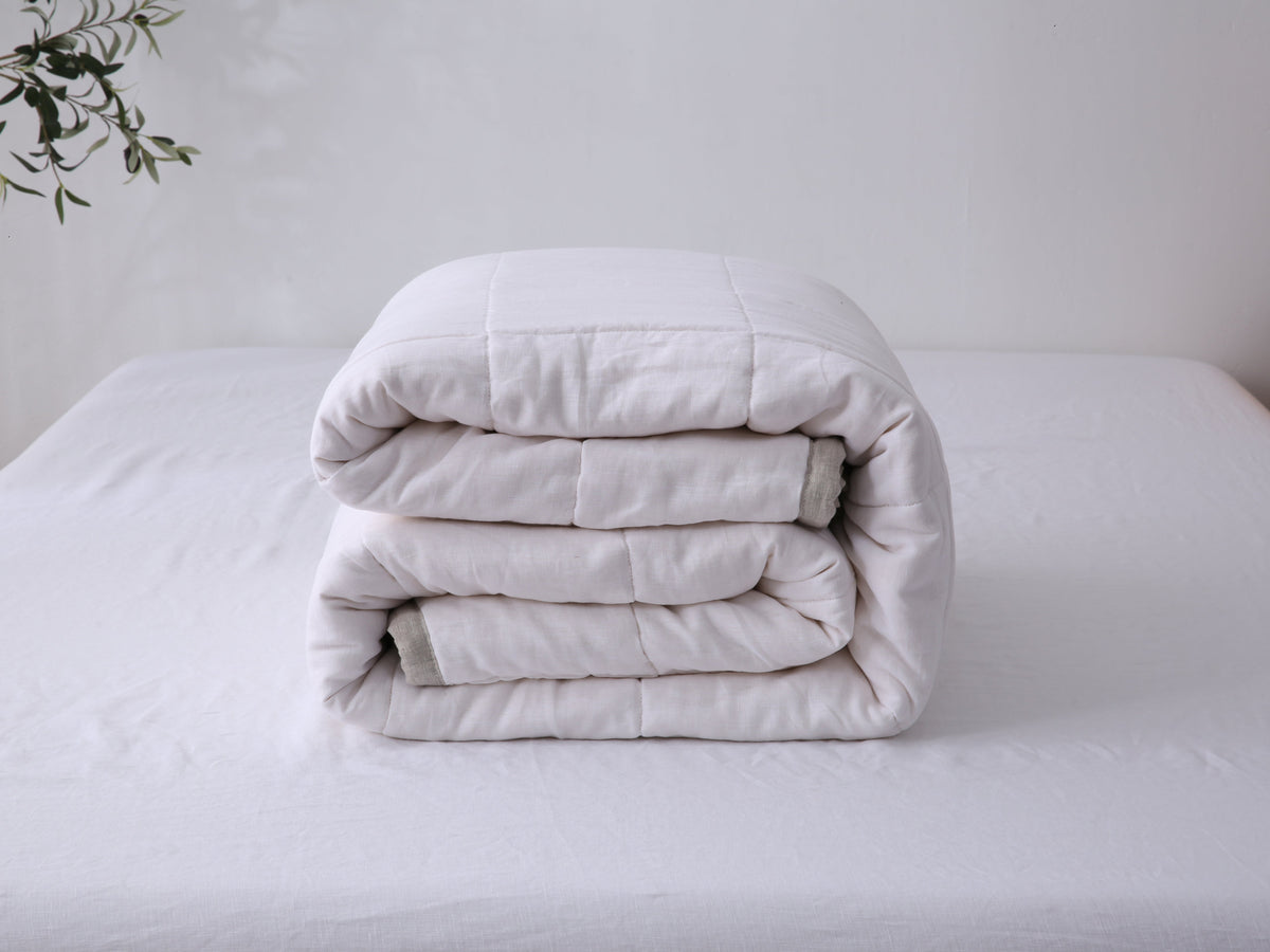 Quilted Linen Blanket - Sand + Snow