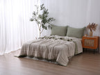 Quilted Linen Blanket - Fern + Beige Gingham