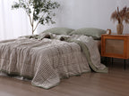 Quilted Linen Blanket - Fern + Beige Gingham