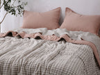 Quilted Linen Blanket - Pink Clay + Beige Gingham