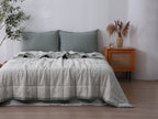 Quilted Linen Blanket - Sage + Pinstripe