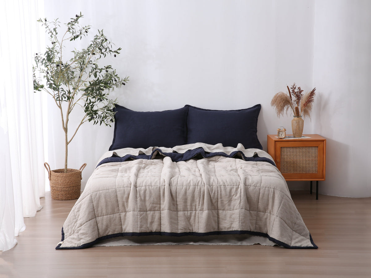Quilted Linen Blanket - Ocean + Sand