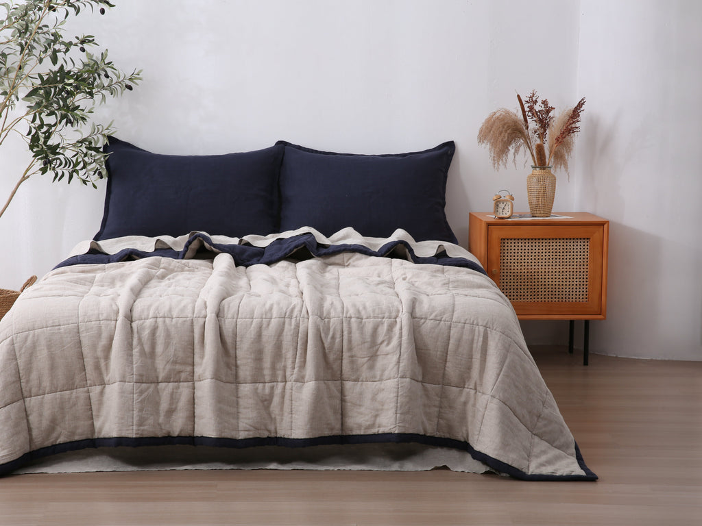 Quilted Linen Blanket - Ocean + Sand