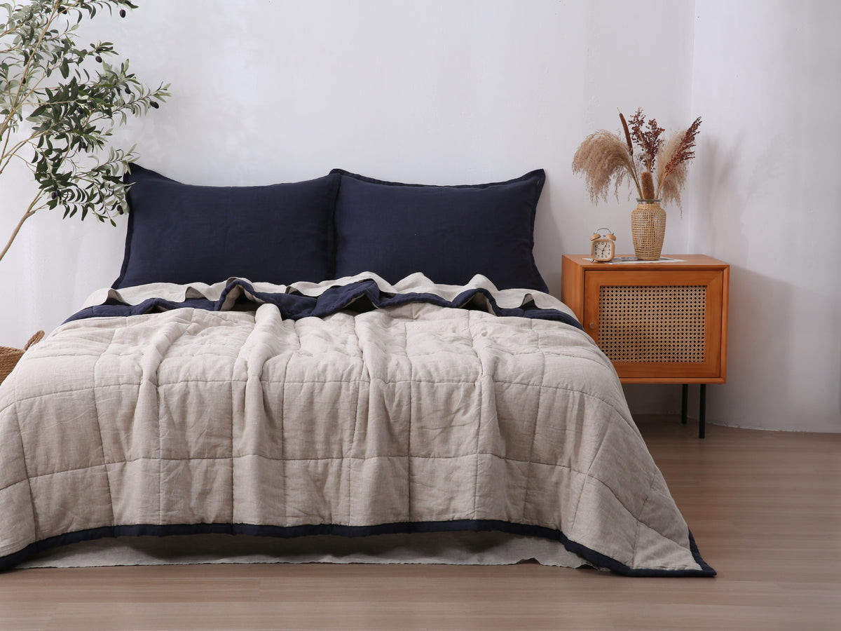 Quilted Linen Blanket - Ocean + Sand