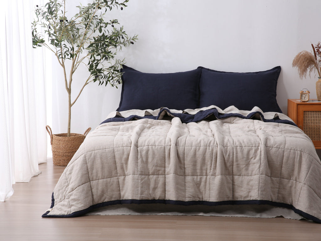 Quilted Linen Blanket - Ocean + Sand