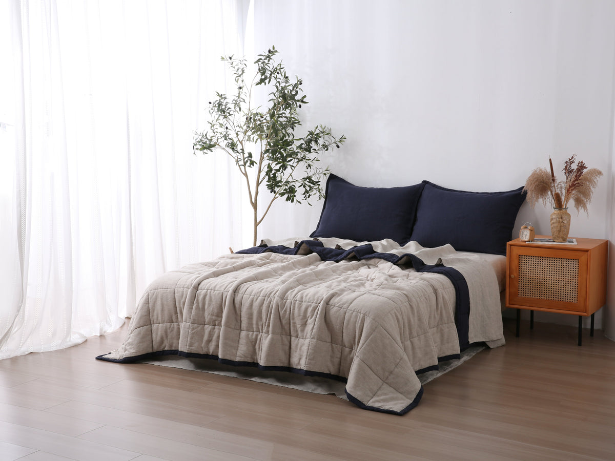 Quilted Linen Blanket - Ocean + Sand