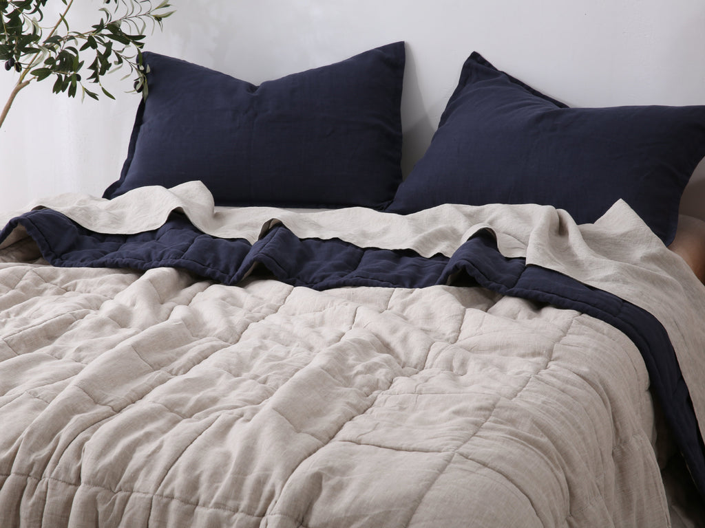 Quilted Linen Blanket - Ocean + Sand