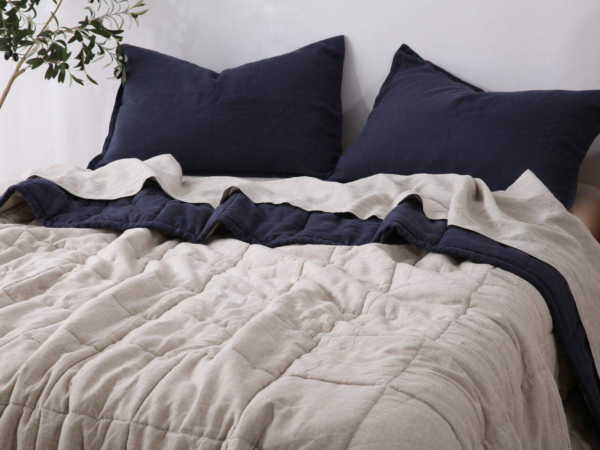Quilted Linen Blanket - Ocean + Sand