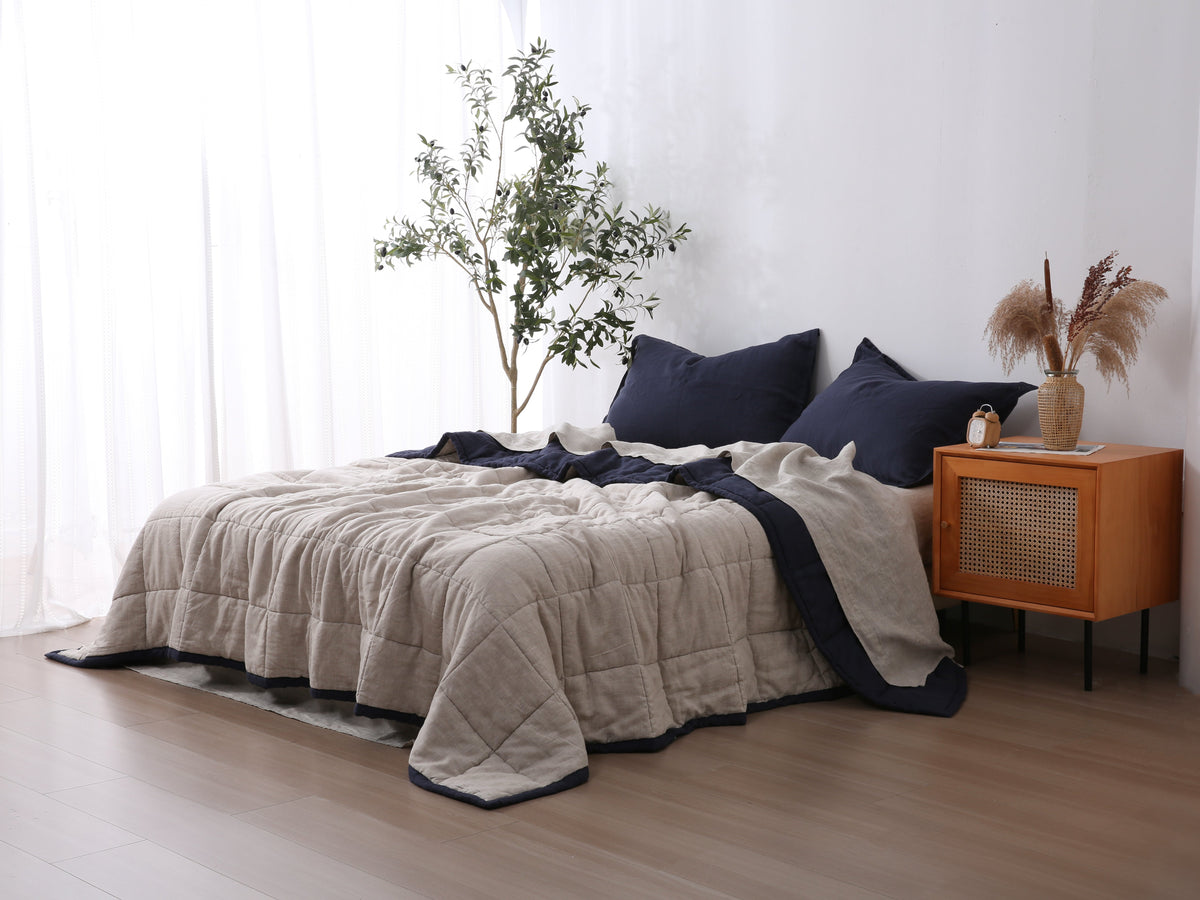 Quilted Linen Blanket - Ocean + Sand