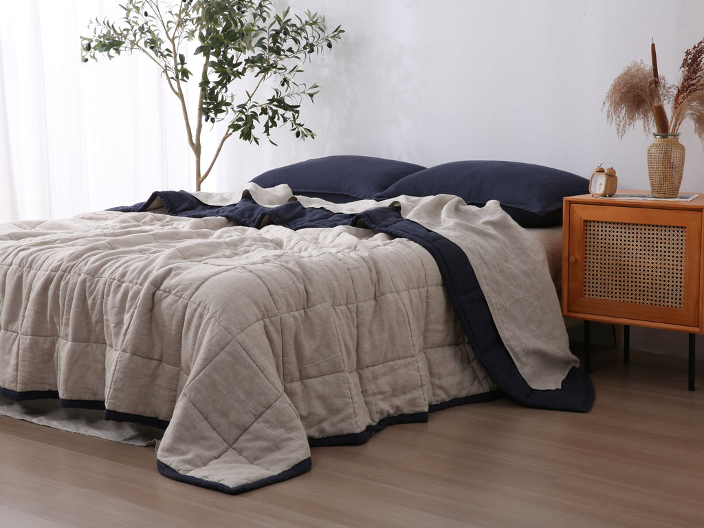 Quilted Linen Blanket - Ocean + Sand