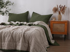 Quilted Linen Blanket - Forest + Sand