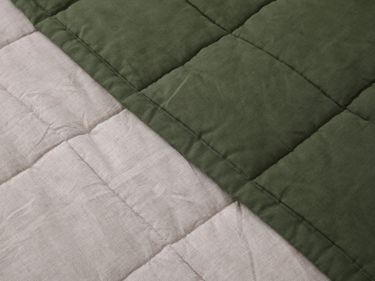 Quilted Linen Blanket - Forest + Sand