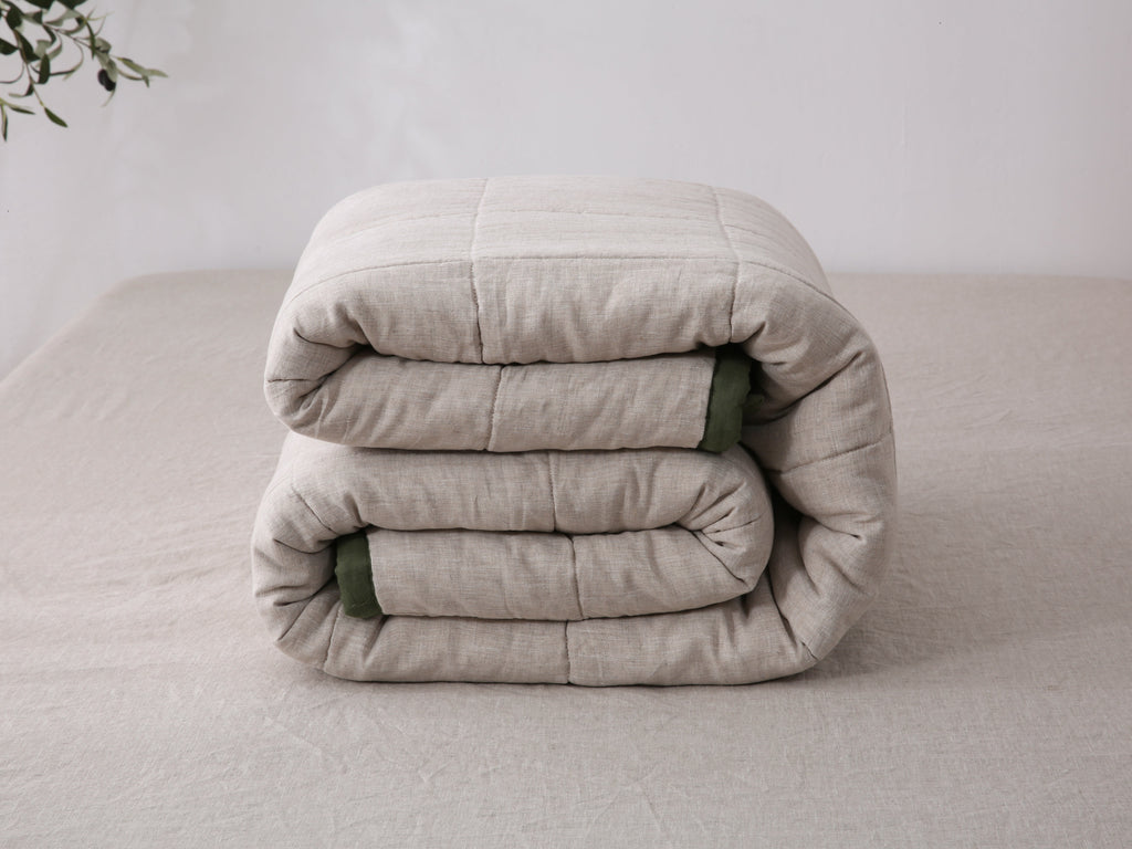 Quilted Linen Blanket - Forest + Sand