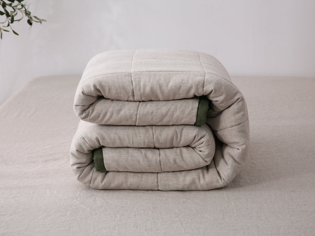 Quilted Linen Blanket - Forest + Sand