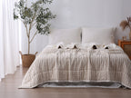 Quilted Linen Blanket - Cloud + Sand Stripe
