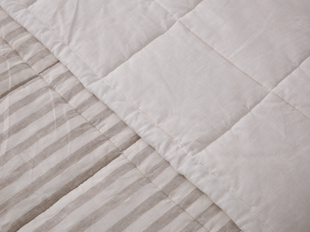 Quilted Linen Blanket - Cloud + Sand Stripe