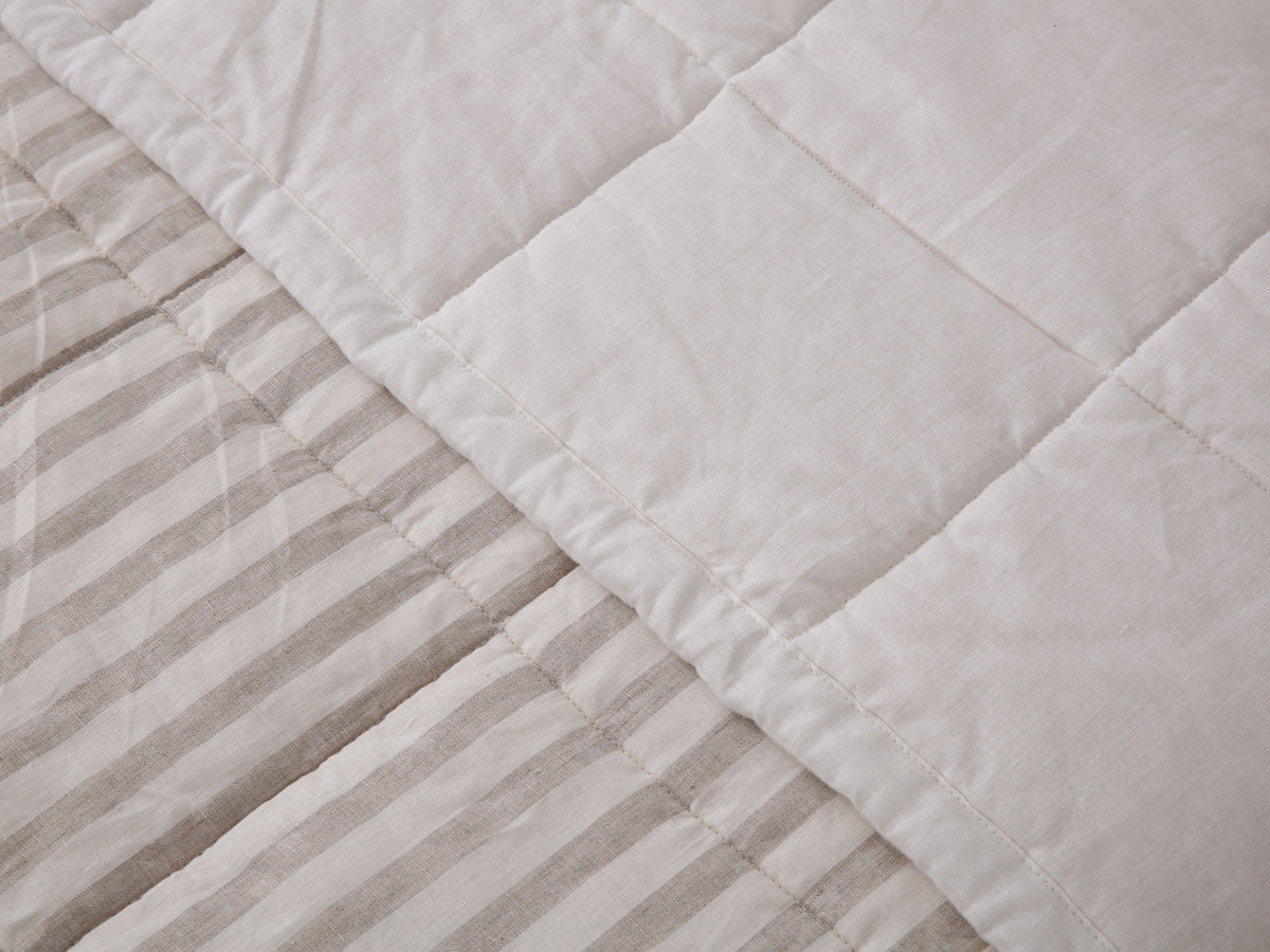 Quilted Linen Blanket - Cloud + Sand Stripe