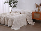 Quilted Linen Blanket - Cloud + Sand Stripe