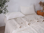 Quilted Linen Blanket - Cloud + Sand Stripe