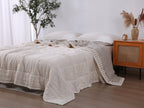 Quilted Linen Blanket - Cloud + Sand Stripe