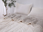 Quilted Linen Blanket - Cloud + Sand Stripe