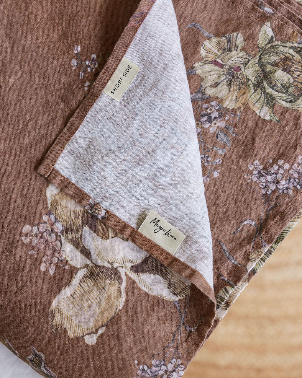 Heritage garden print linen flat sheet