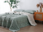 Quilted Linen Blanket - Sage + Pinstripe