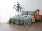 Quilted Linen Blanket - Sage + Pinstripe