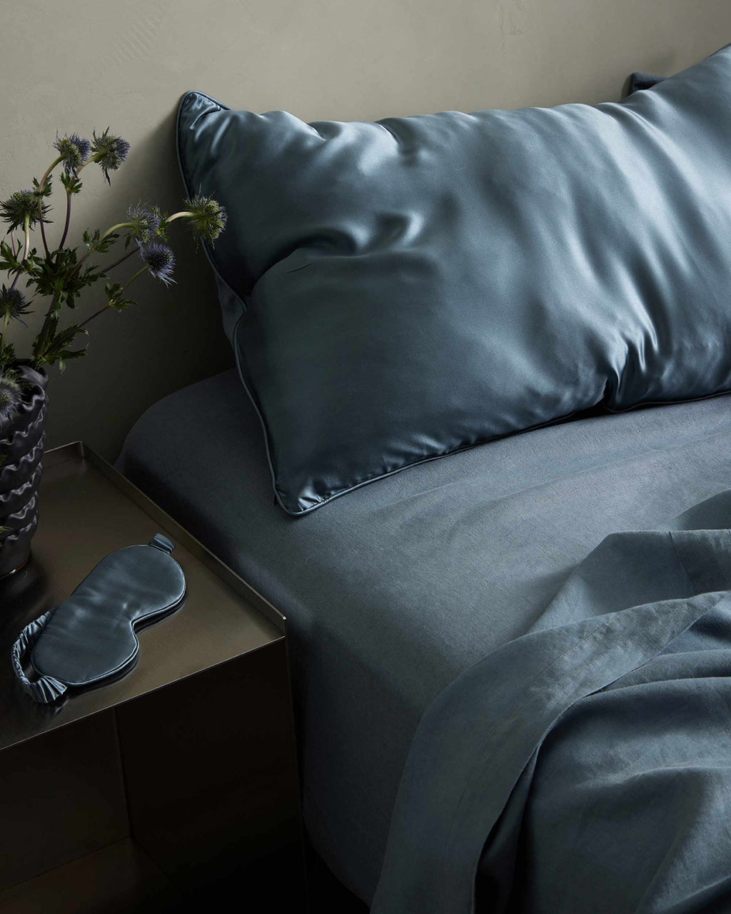 Silk Linen Flip Pillowcase - Bluestone
