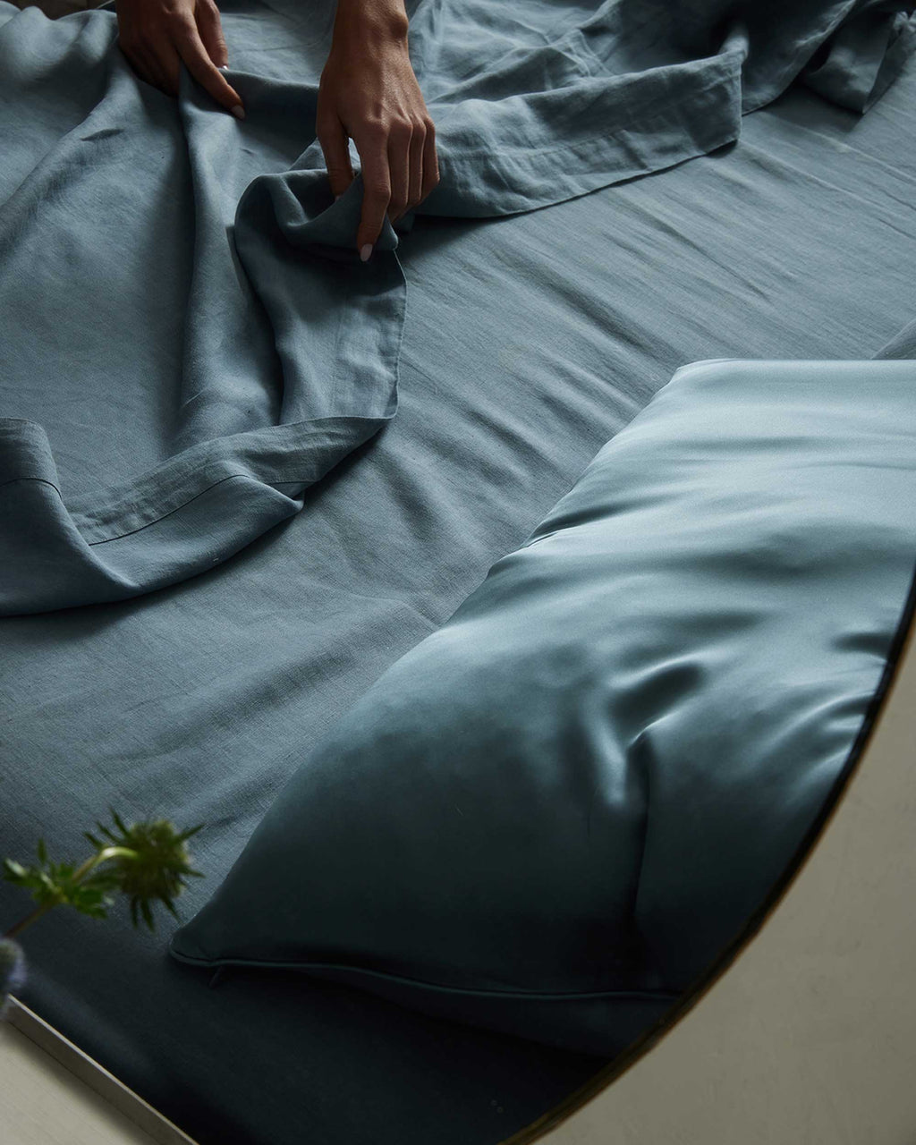 Silk Linen Flip Pillowcase - Bluestone