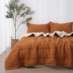 Quilted Linen Blanket - Clay + Sand Stripe