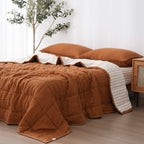 Quilted Linen Blanket - Clay + Sand Stripe