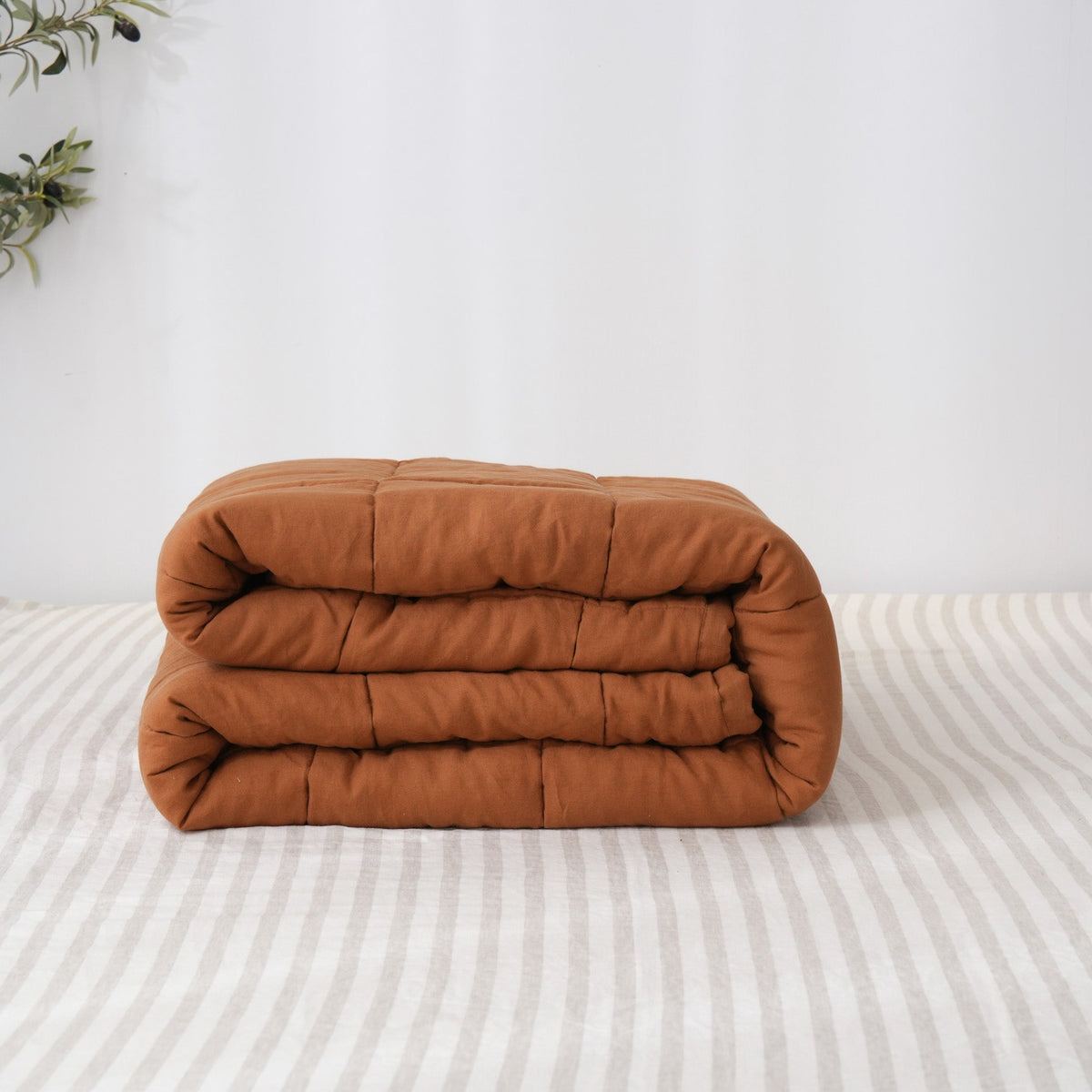 Quilted Linen Blanket - Clay + Sand Stripe