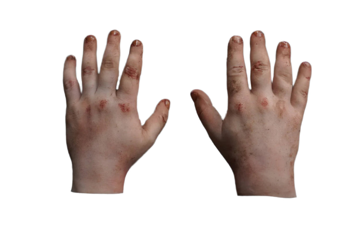 Bloody & Dirty Poseable Silicone Hand Pair Halloween decoration