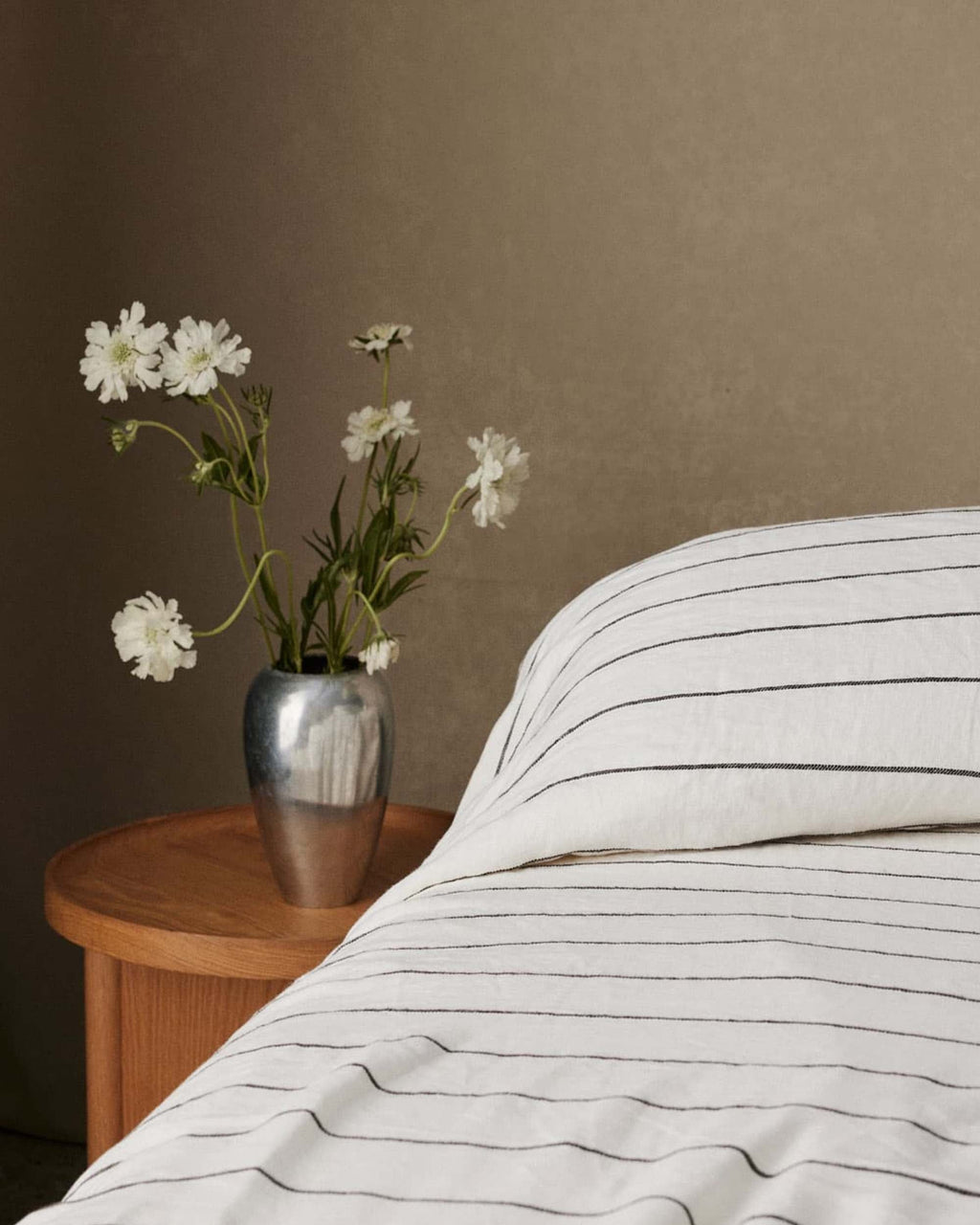 Linen Flat Sheet - Truffle Stripe