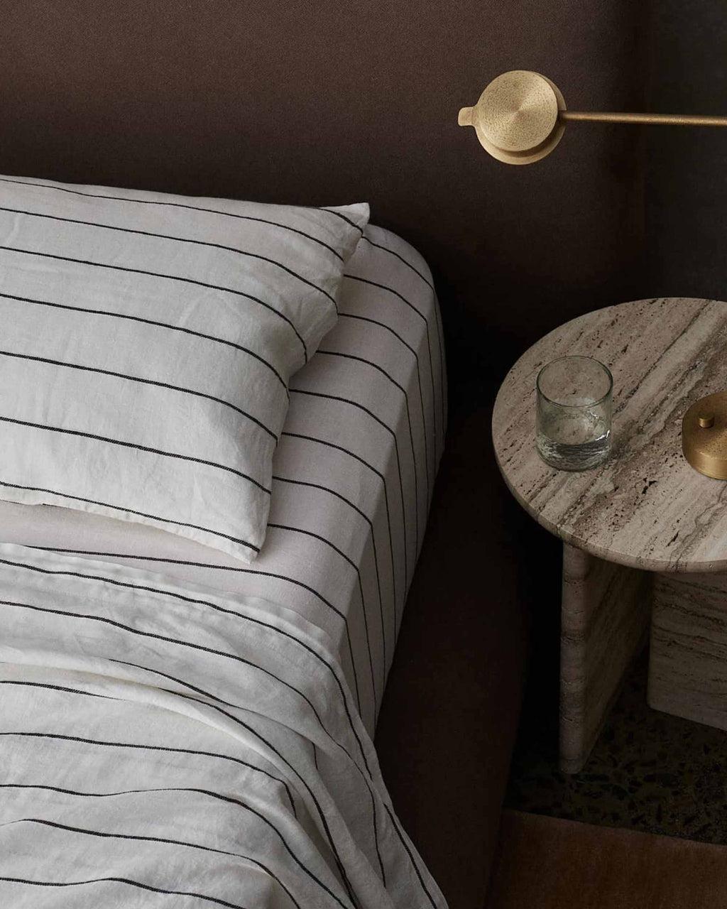 Linen Flat Sheet - Truffle Stripe