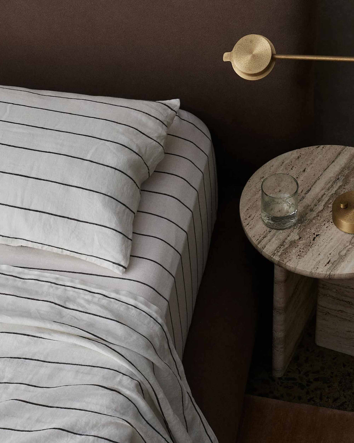 Linen Flat Sheet - Truffle Stripe