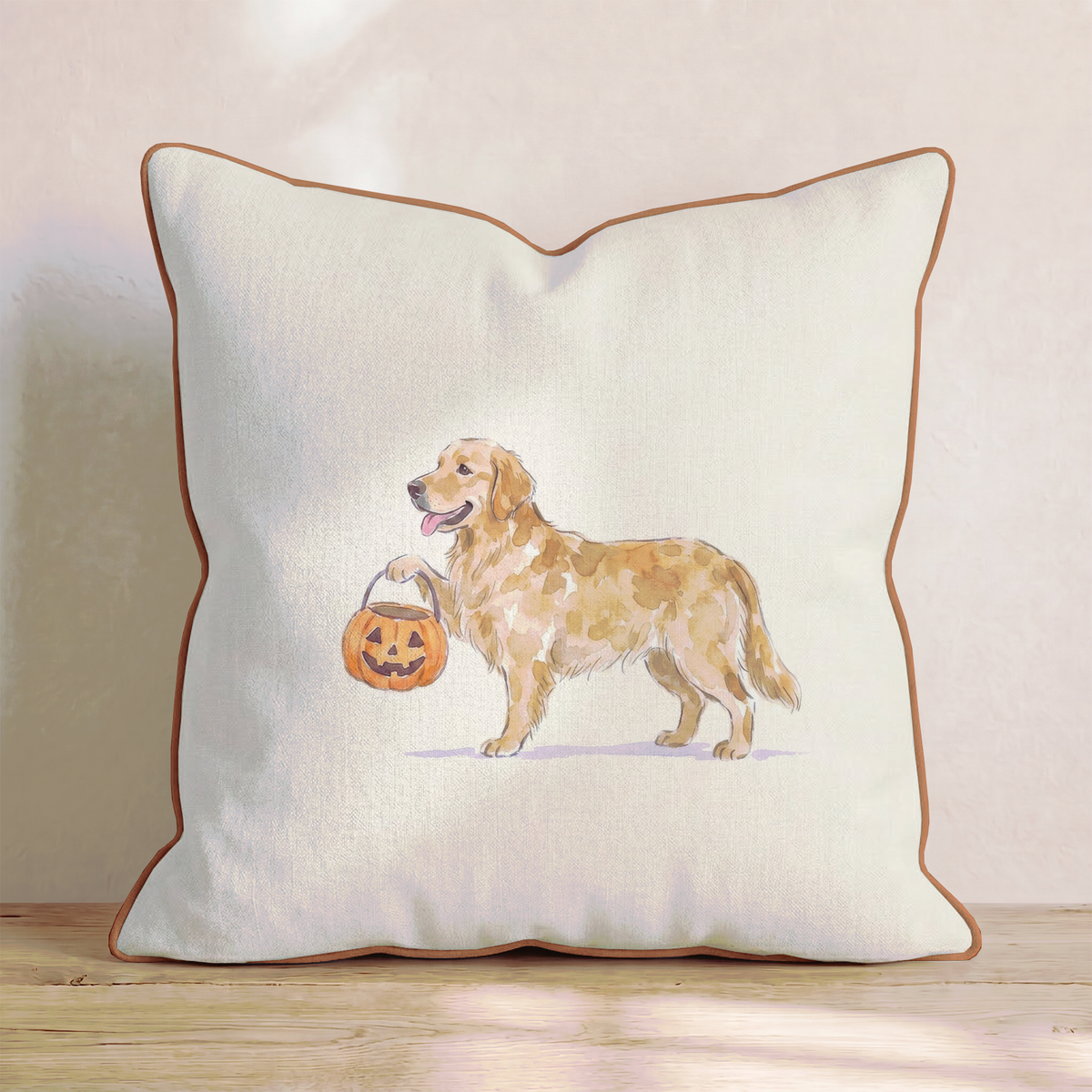 Halloween Golden Retriever Throw Pillow