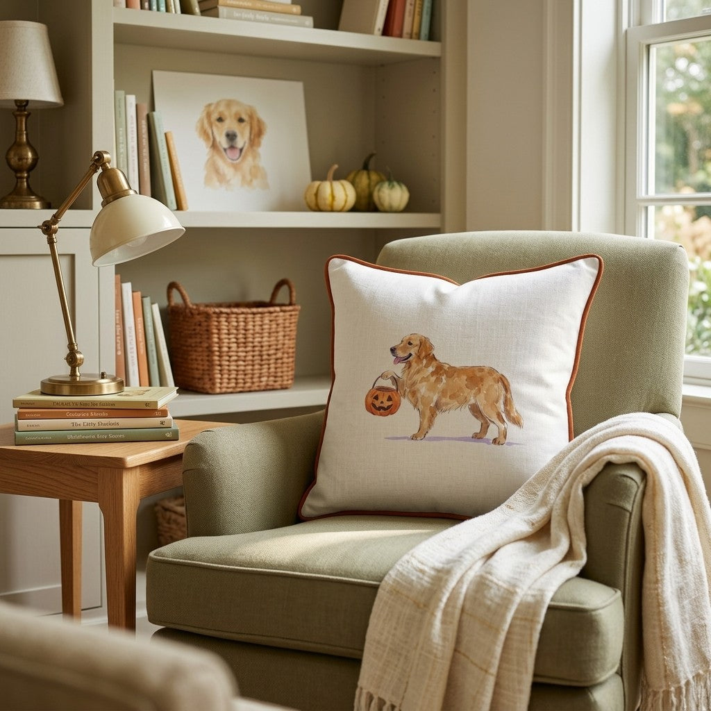 Halloween Golden Retriever Throw Pillow