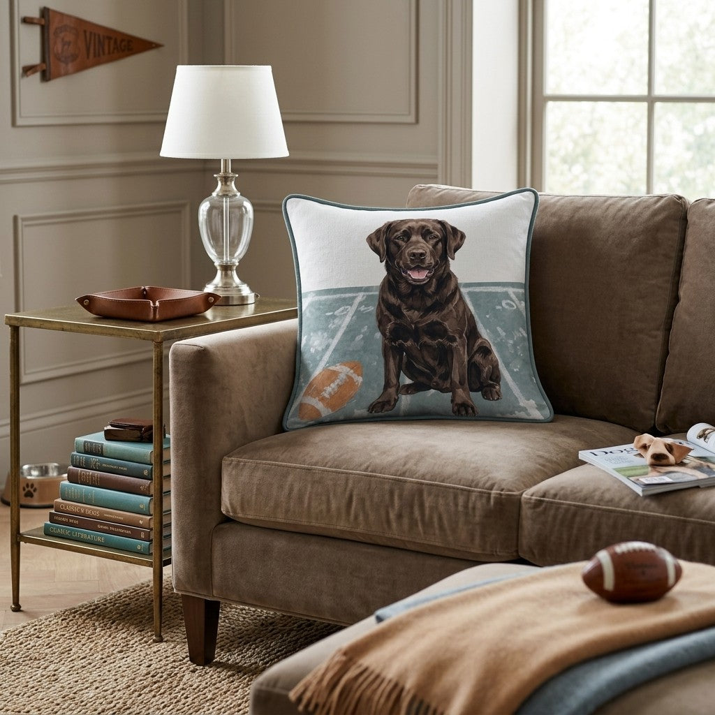Chocolate Labrador Retriever Gridiron Hero Throw Pillow