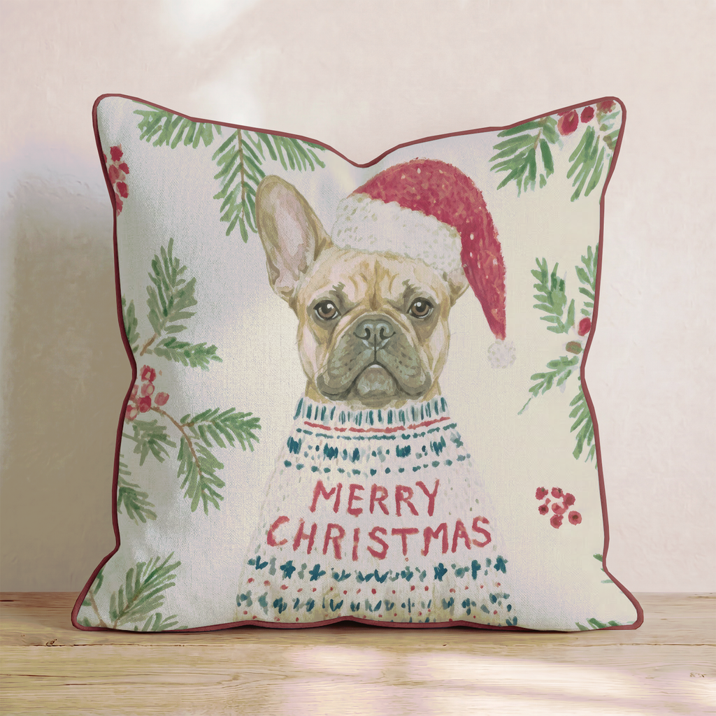 Frenchie Christmas Dressed Up Throw Pillow