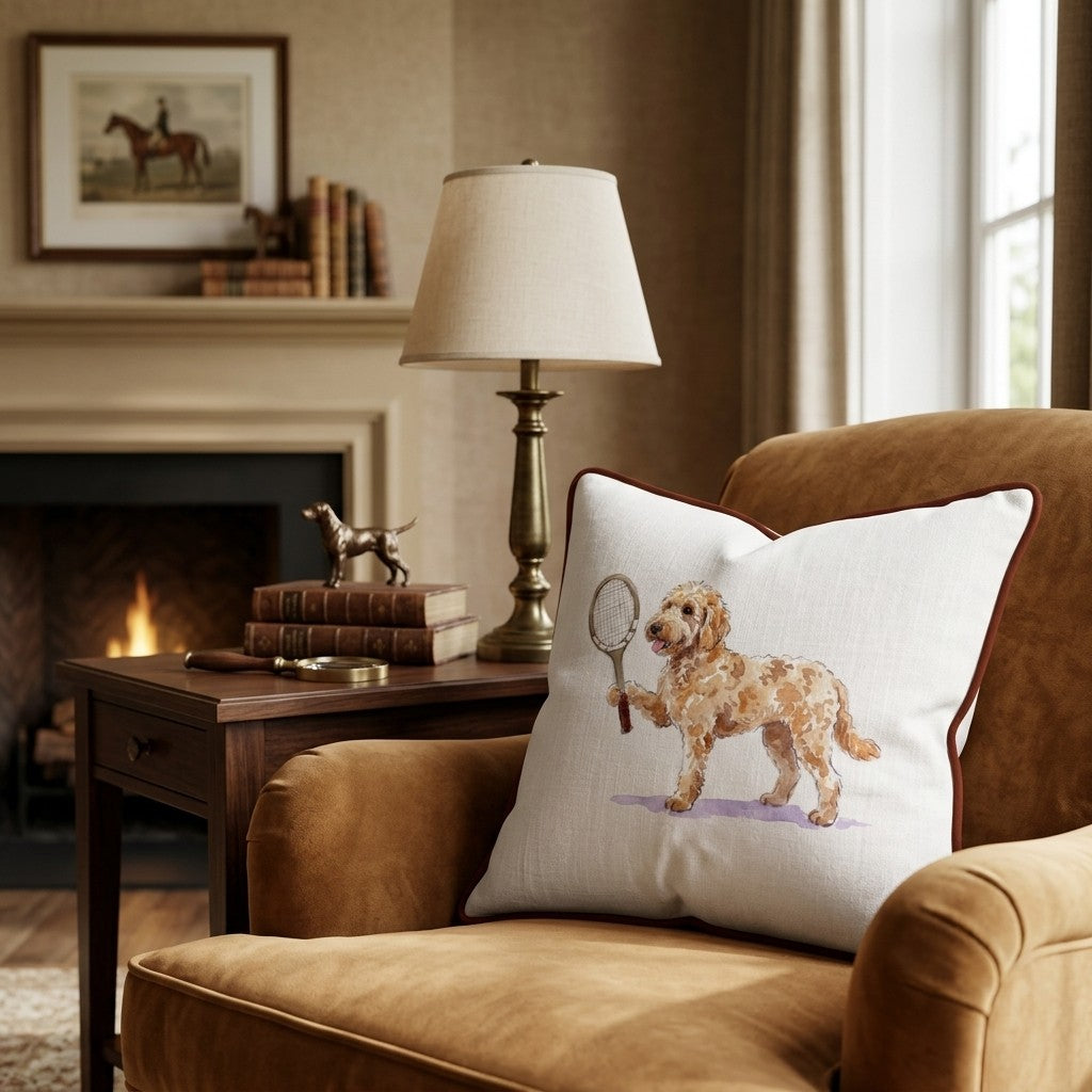 Tennis Goldendoodle Throw Pillow