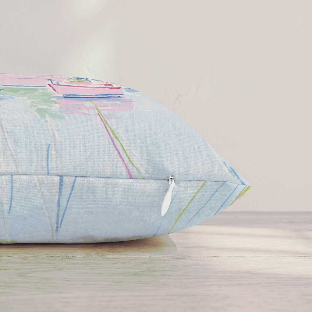 Pastel Marina Scene Throw Pillow